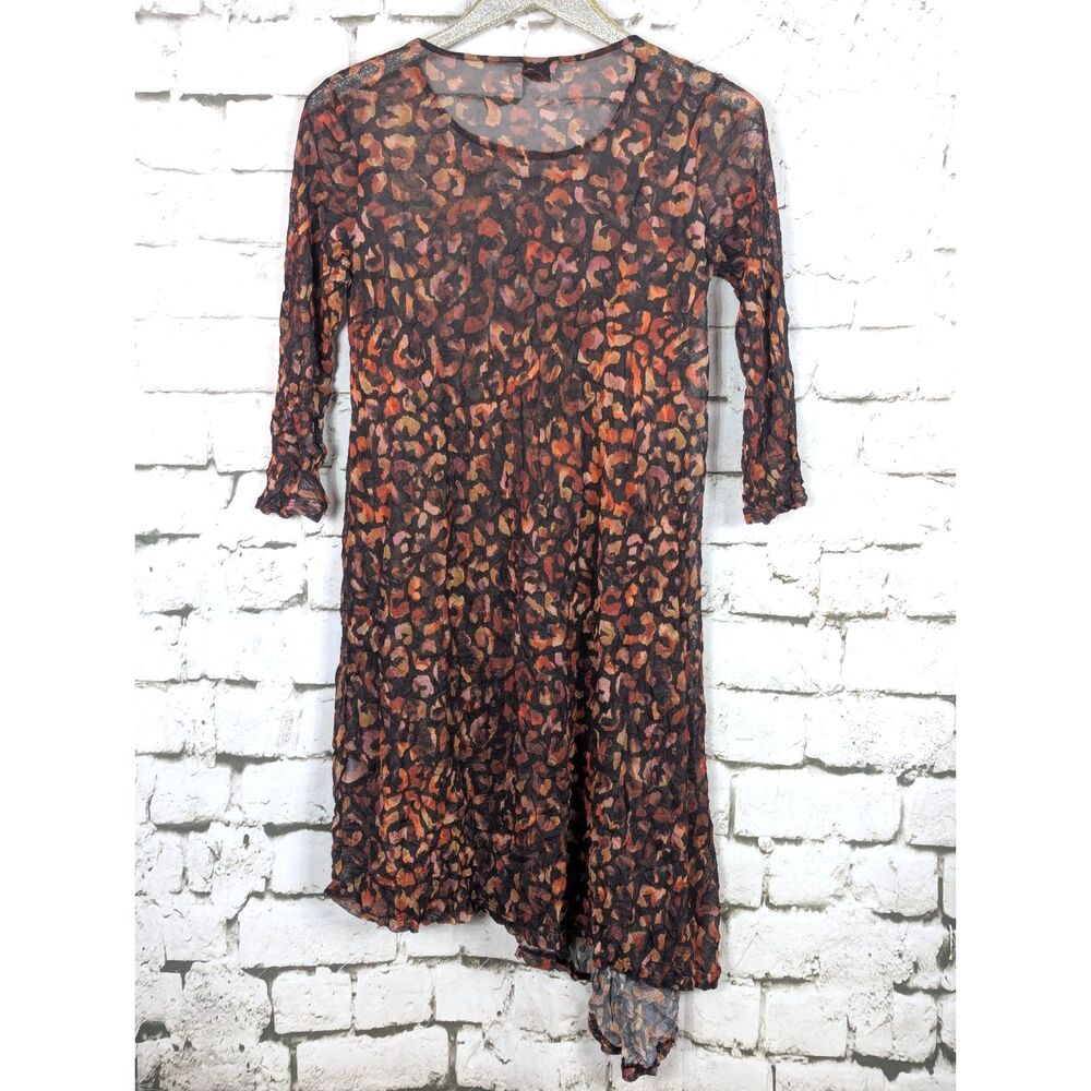 LISA BAYNE Crinkle Mesh Asymmetrical Semi-Sheer Dress Lagenlook Artsy Layer XS - Picture 4 of 6